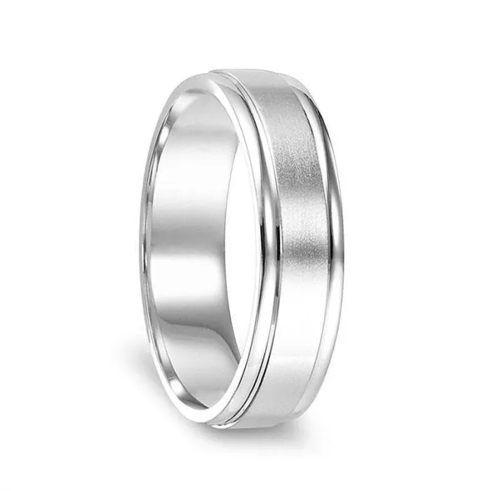 14k White Gold Brushed Finished Women's Ring with Polished Edges - 4mm - 6mm