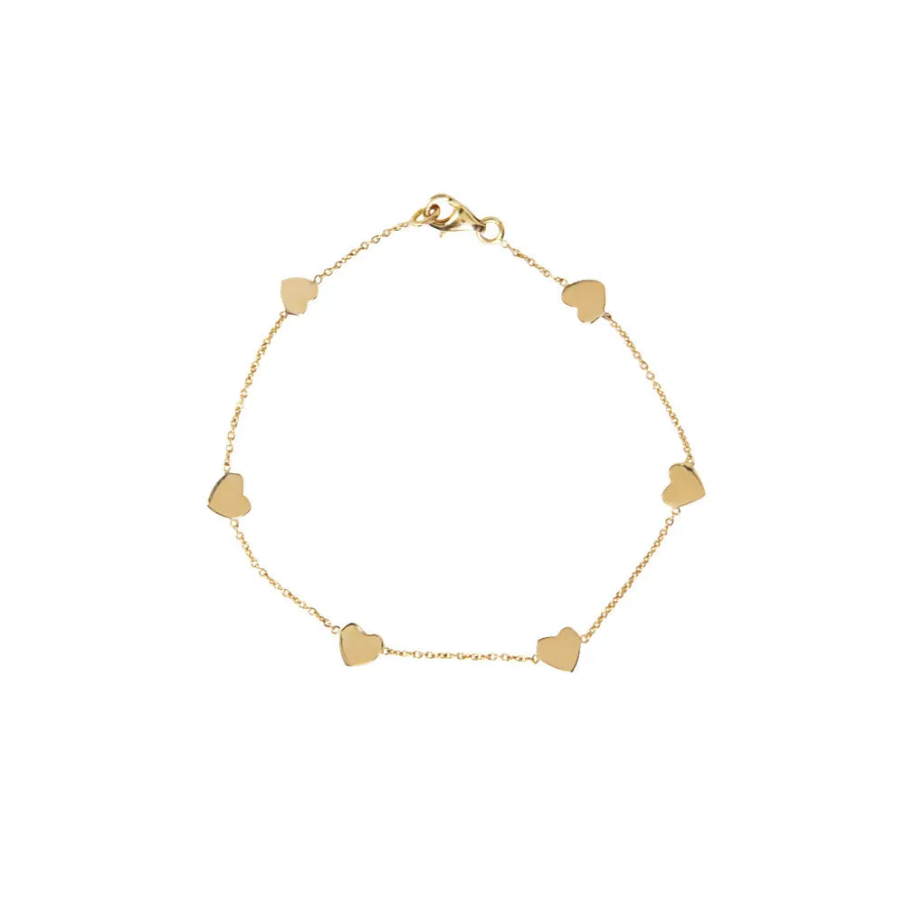 14k Yellow Gold Hearts Bracelet