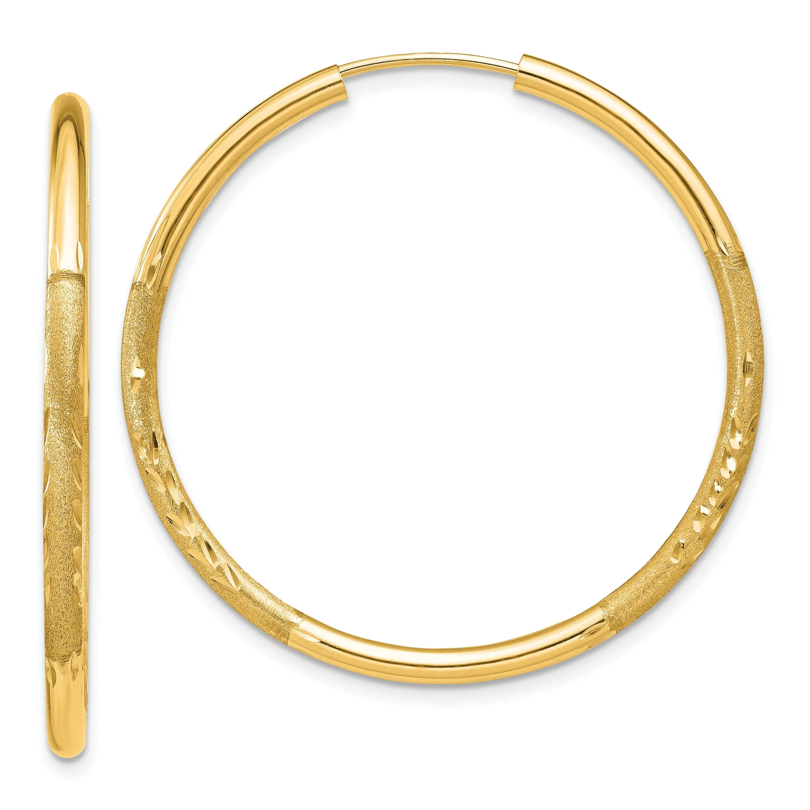 14k Yellow Gold Satin D.C Endless Hoops 2mm x 30mm