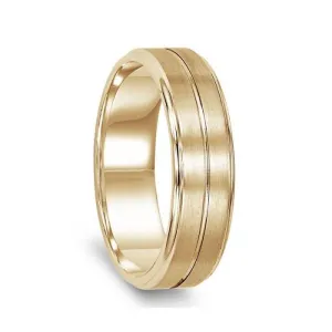 14k Yellow Gold Satin Finished Women’s Wedding Band with Polished Center Groove - 4mm - 6mm - 8mm