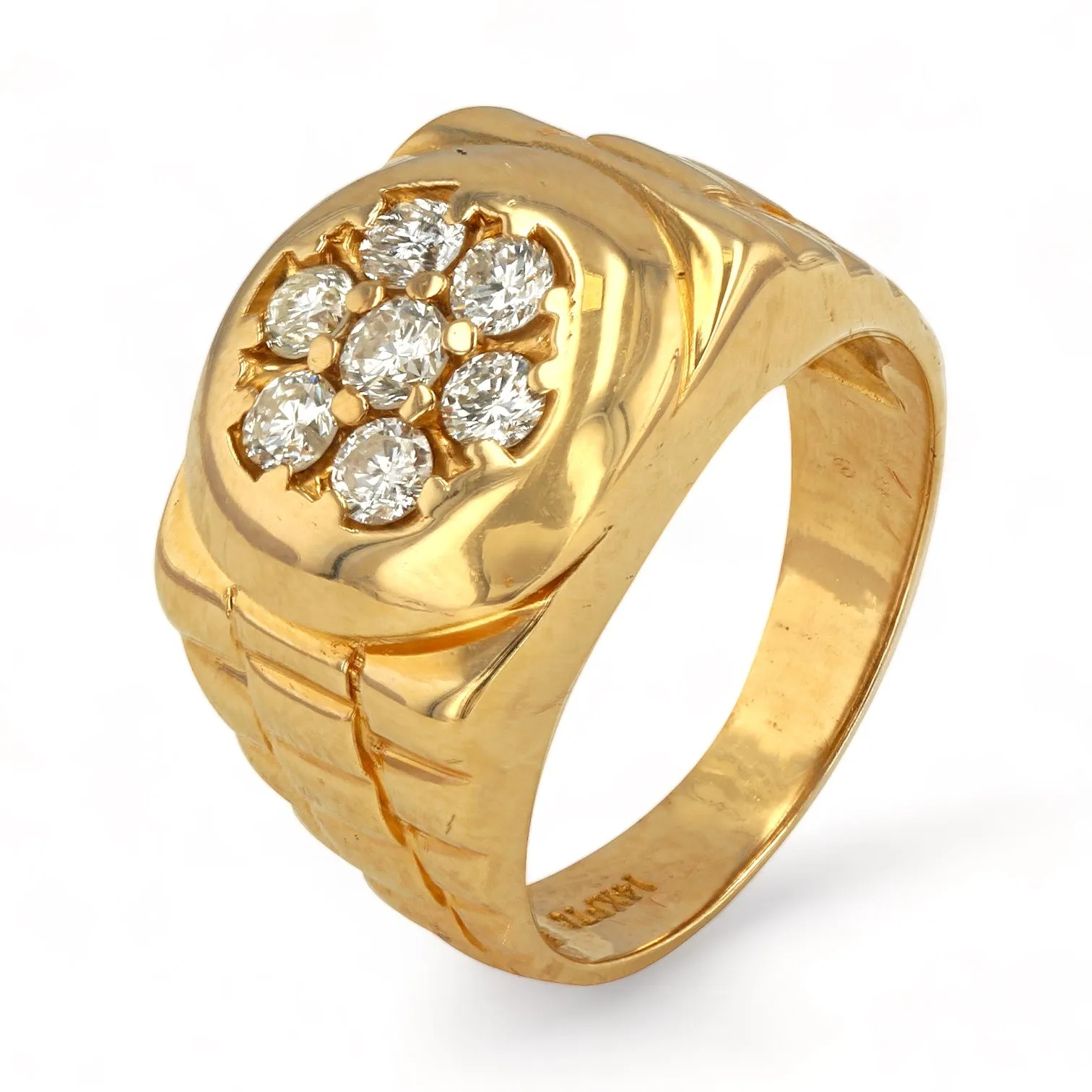 14K Yellow Gold Solid Diamond Rosette Ring - 357823