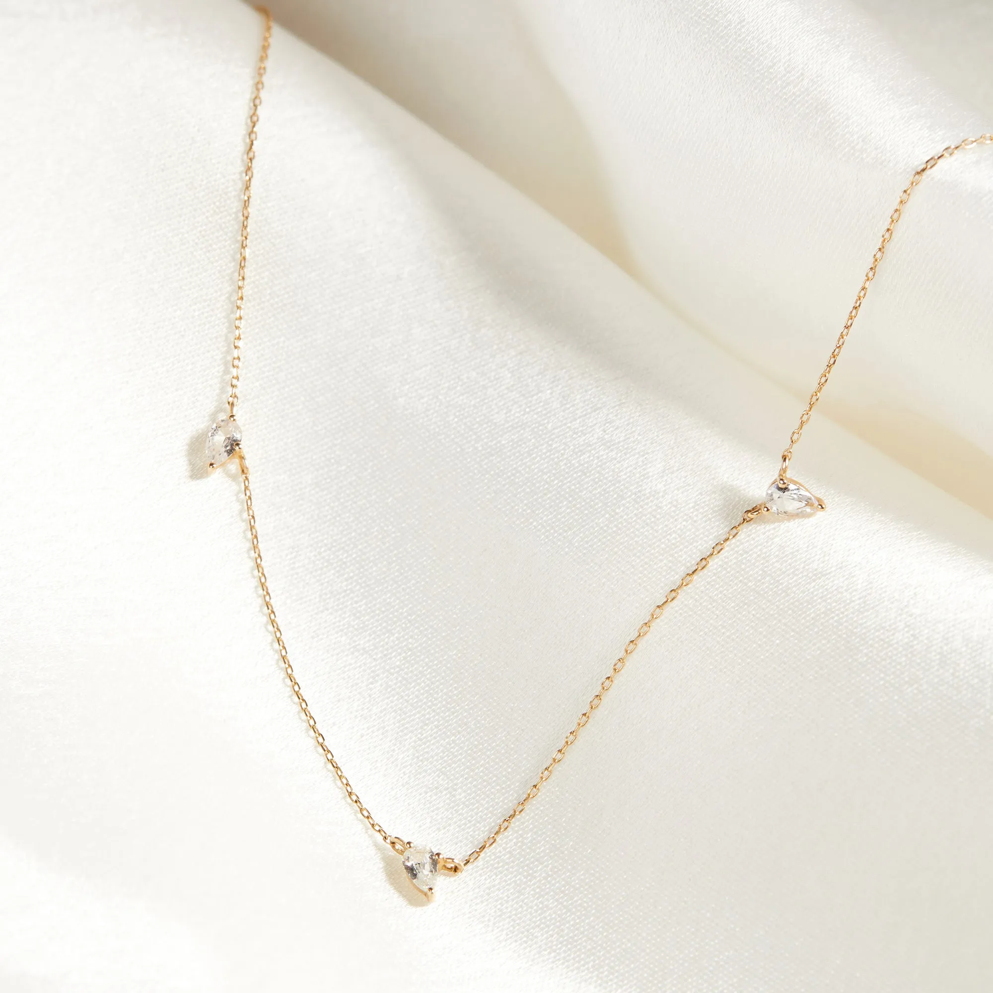 14kt Gold White Sapphire Drop Necklace