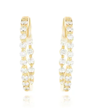 18k Yellow Gold Inside Outside Diamond Hoop Earrings