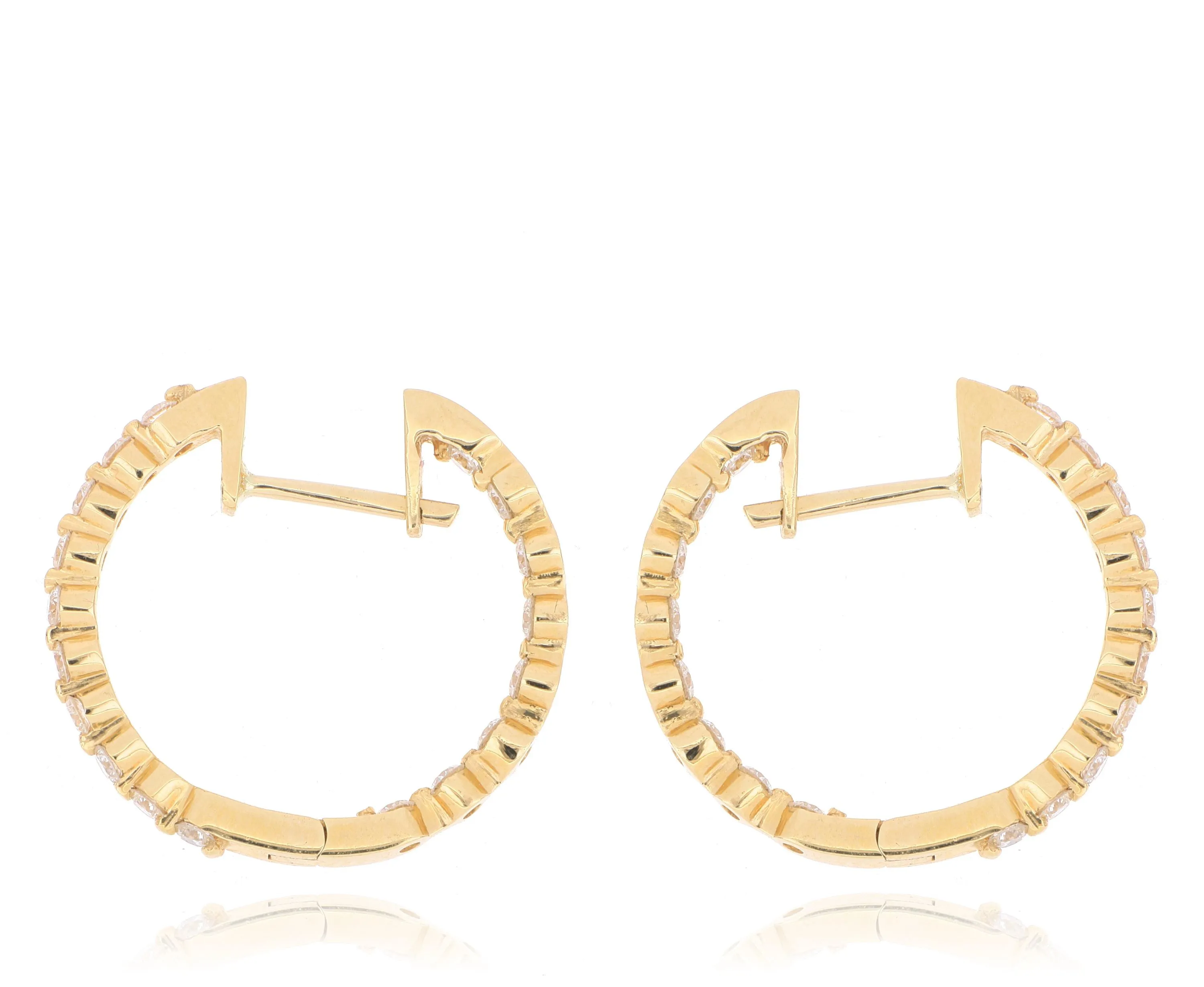 18k Yellow Gold Inside Outside Diamond Hoop Earrings