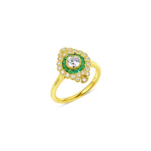 18kt Yellow Gold Emerald and Diamond Shield Ring