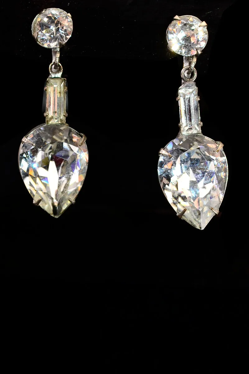 1950s Large Teardrop Rhinestone Drop Earrings