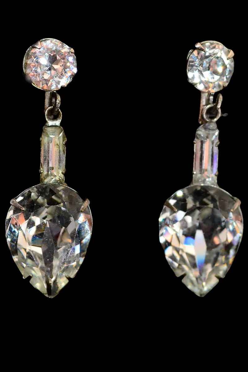 1950s Large Teardrop Rhinestone Drop Earrings