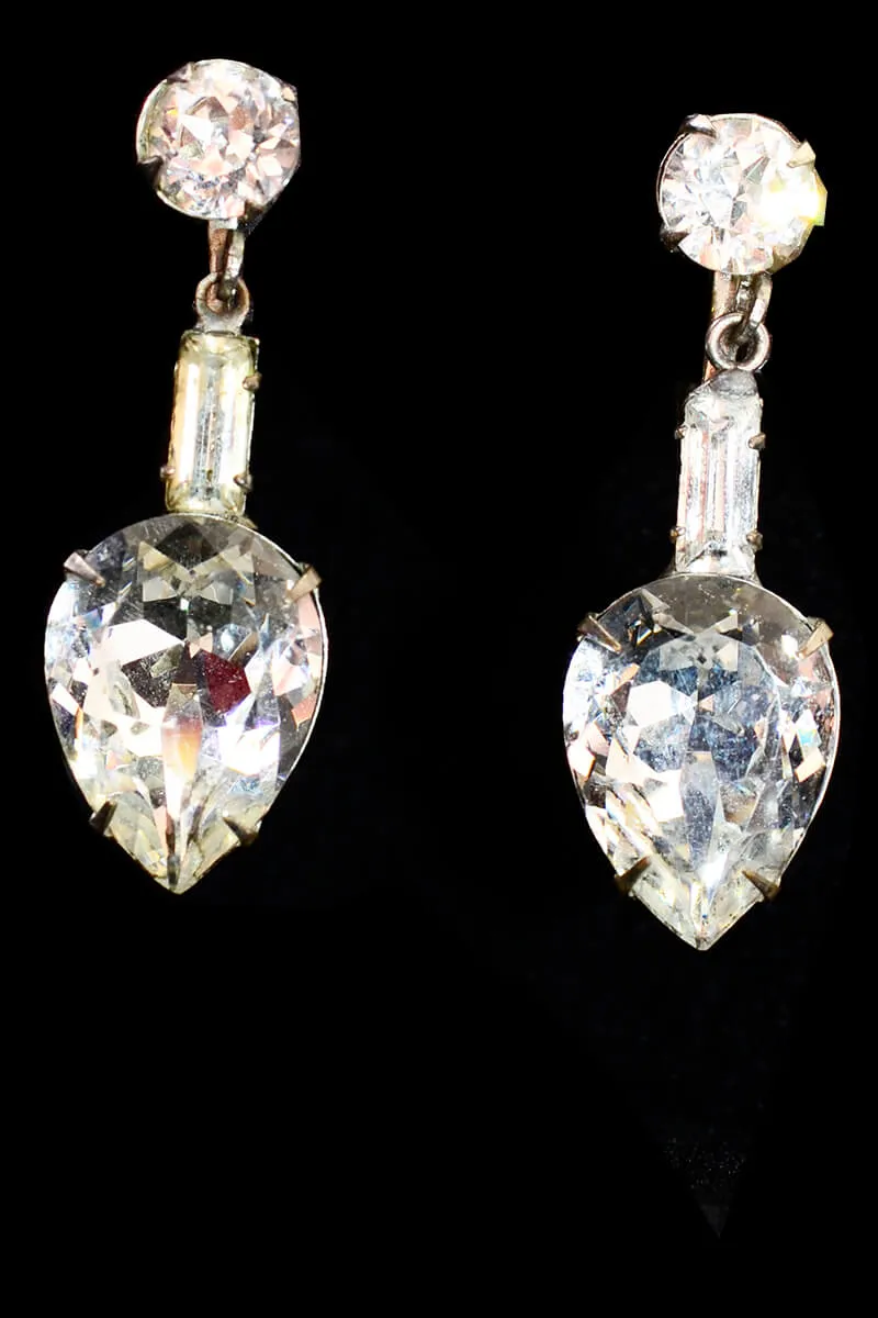 1950s Large Teardrop Rhinestone Drop Earrings