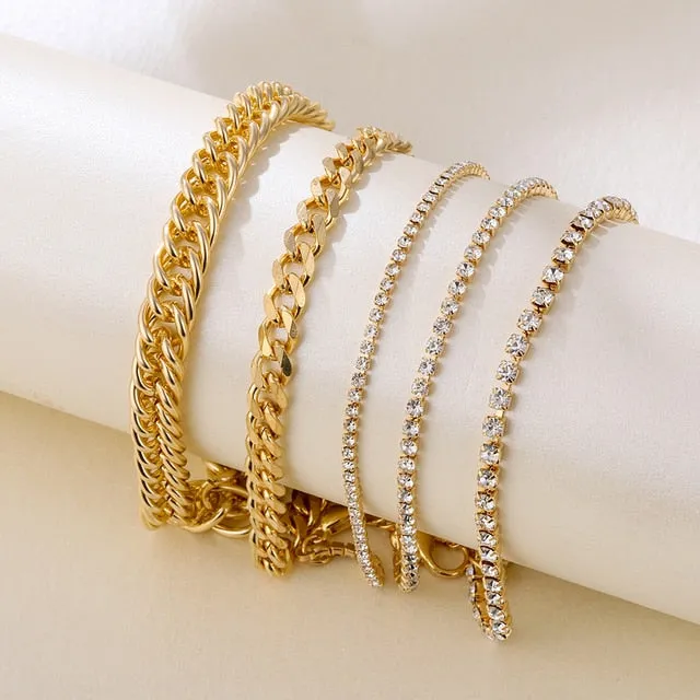 4Pcs Punk Heavy Metal Big Thick Chain Bracelet Set Women Retro Geometric Metal Twist Chain Bangles Bracelet Fashion Jewelry