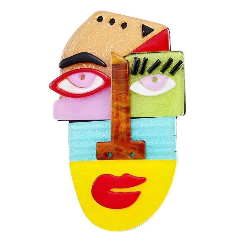 Abstract Face Cubism Portrait Handmade Acrylic Brooch