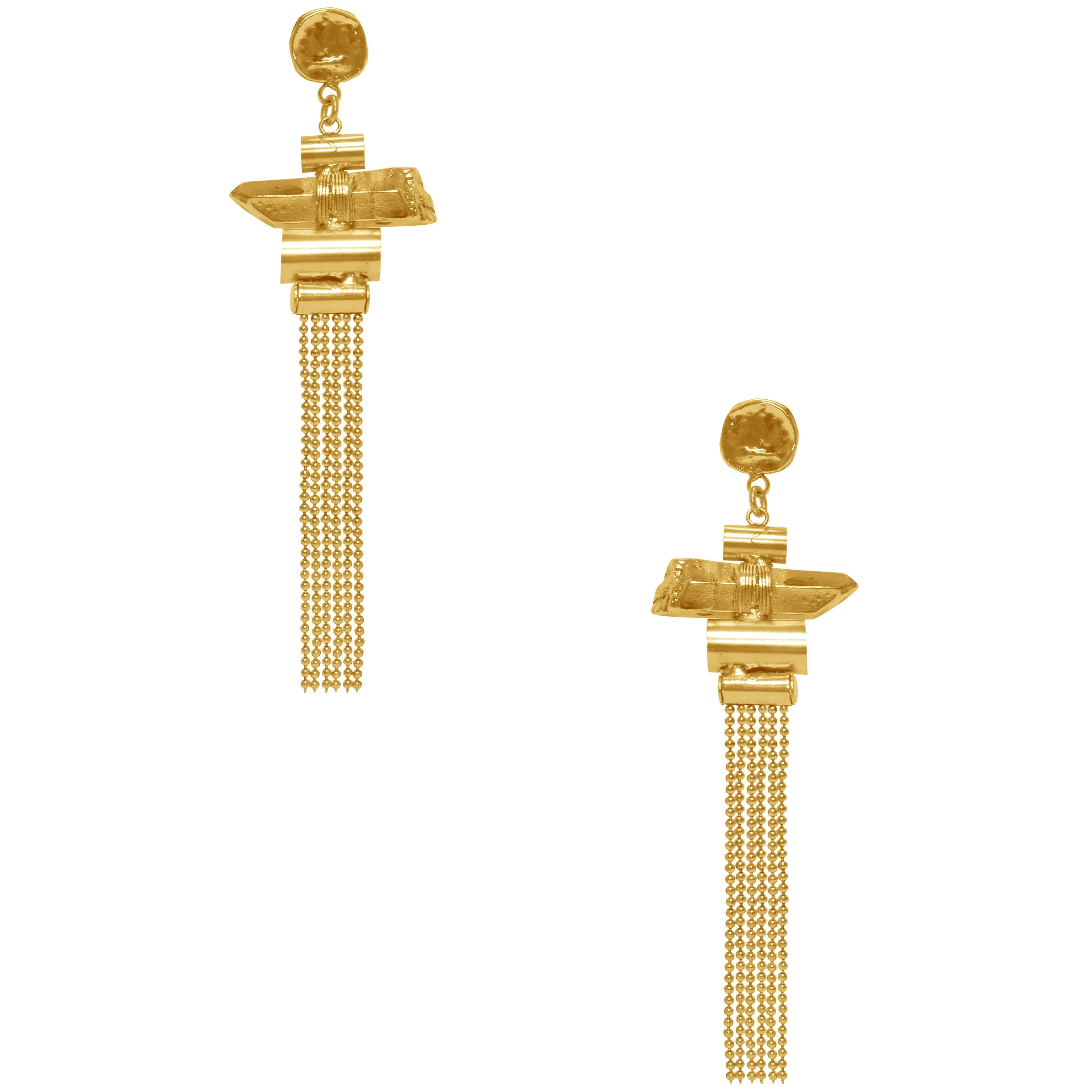 Anabelle Ball Chain Tassel Drop Earring In Gold