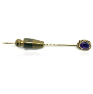 Antique Victorian Amethyst 9ct Cravat Tie Stick Pin Brooch