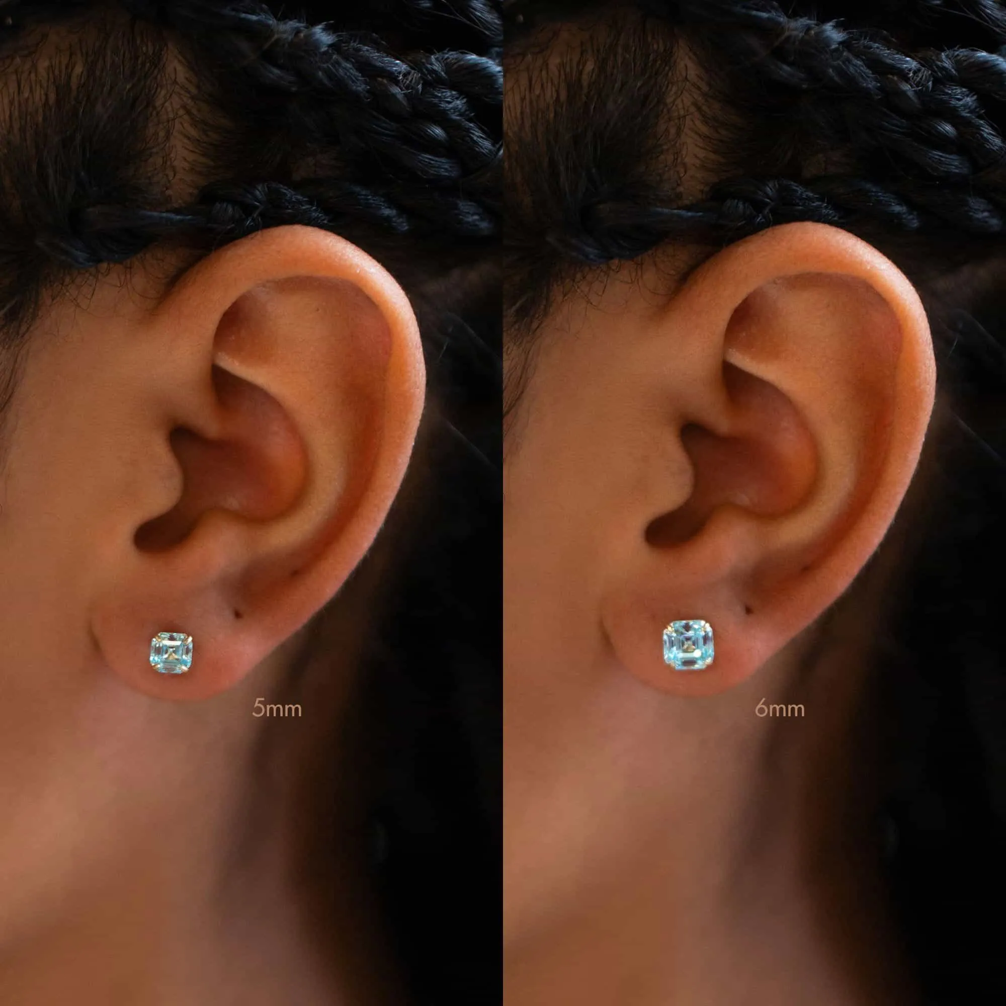 Asscher Cut Gemstone Studs Aquamarine