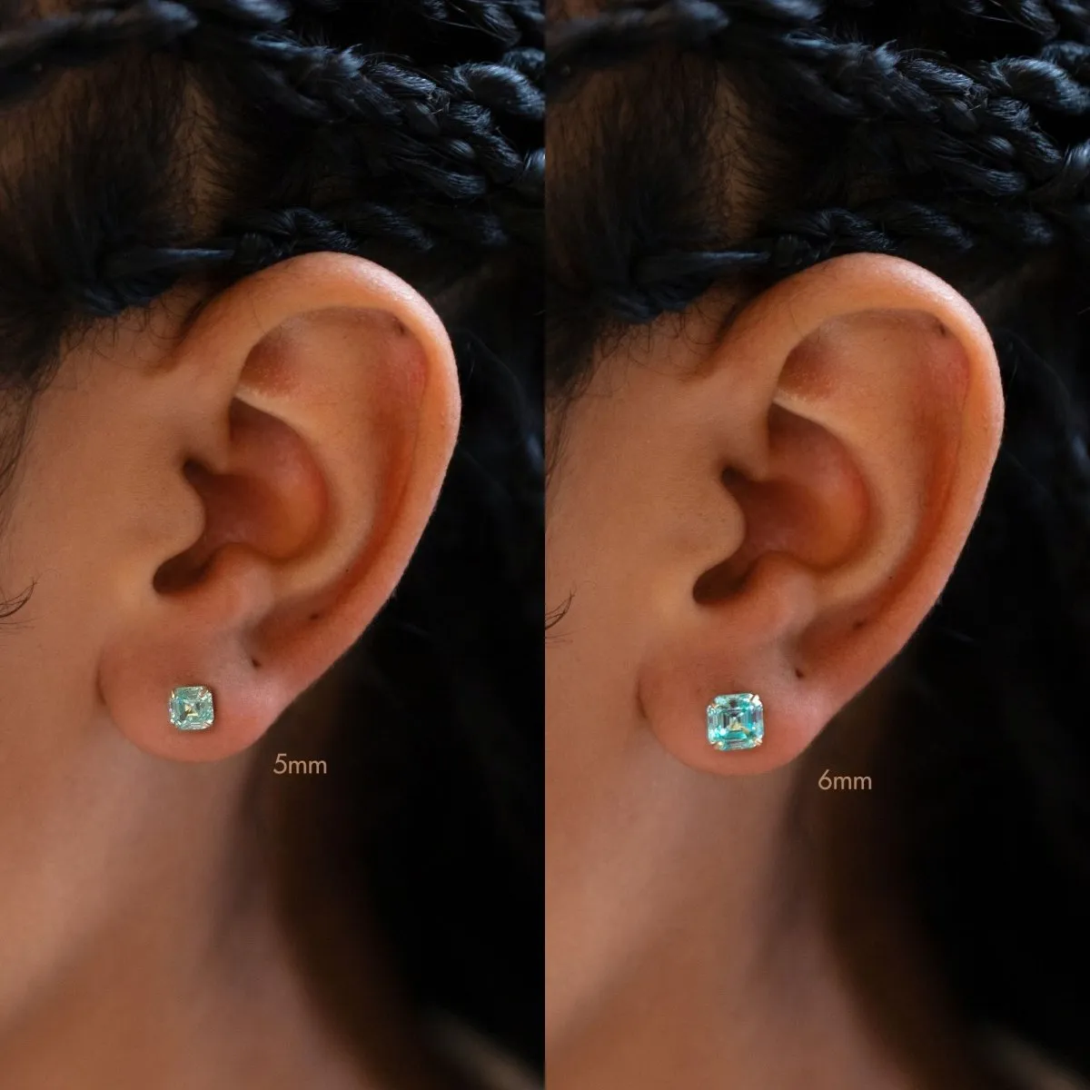 Asscher Cut Gemstone Studs Turquoise Paraiba