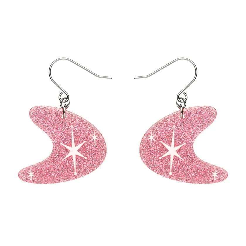 Atomic Boomerang Glitter Drop Earrings - Pink