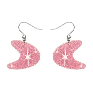 Atomic Boomerang Glitter Drop Earrings - Pink