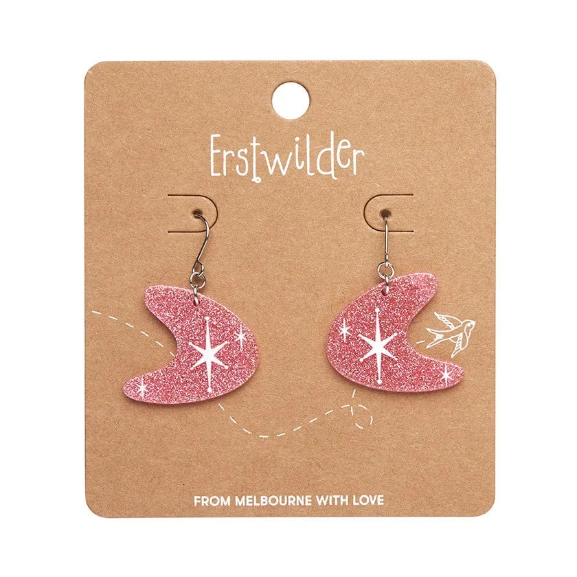 Atomic Boomerang Glitter Drop Earrings - Pink