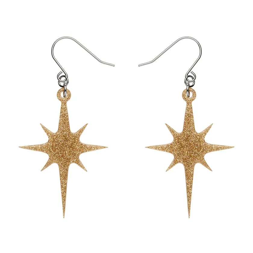 Atomic Star Glitter Drop Earring - Gold