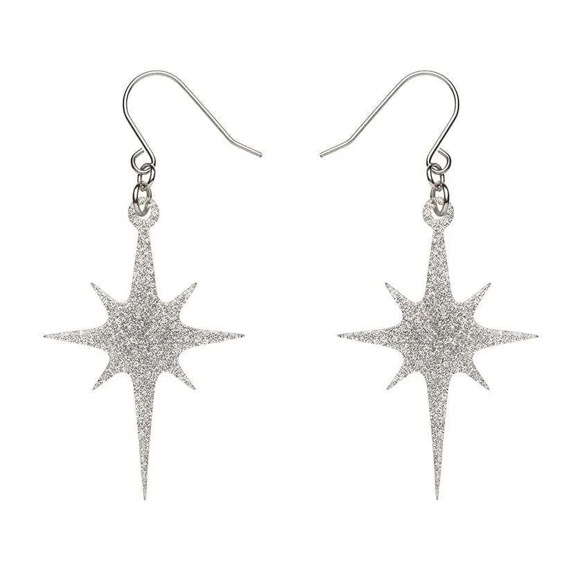 Atomic Star Glitter Drop Earring - Silver