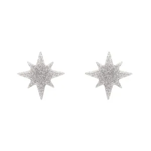 Atomic Star Glitter Stud Earring - Silver