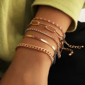 B813 - Simple Thick Chain 5 Set Bracelet