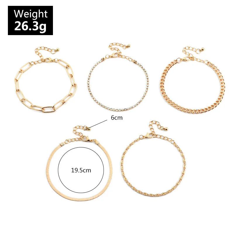 B813 - Simple Thick Chain 5 Set Bracelet