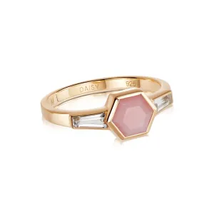 Beloved Pink Opal Hexagon Ring 18ct Gold Plate