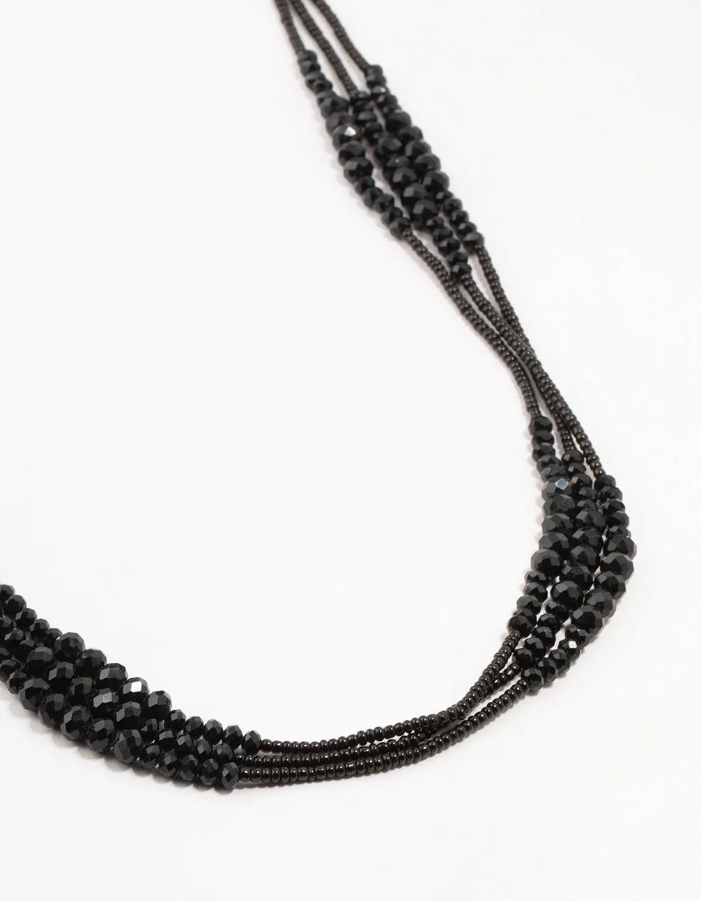 Black Beaded Faceted Layered Necklace