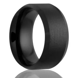 Black Ceramic Beveled Edge Men's Ring Size 9