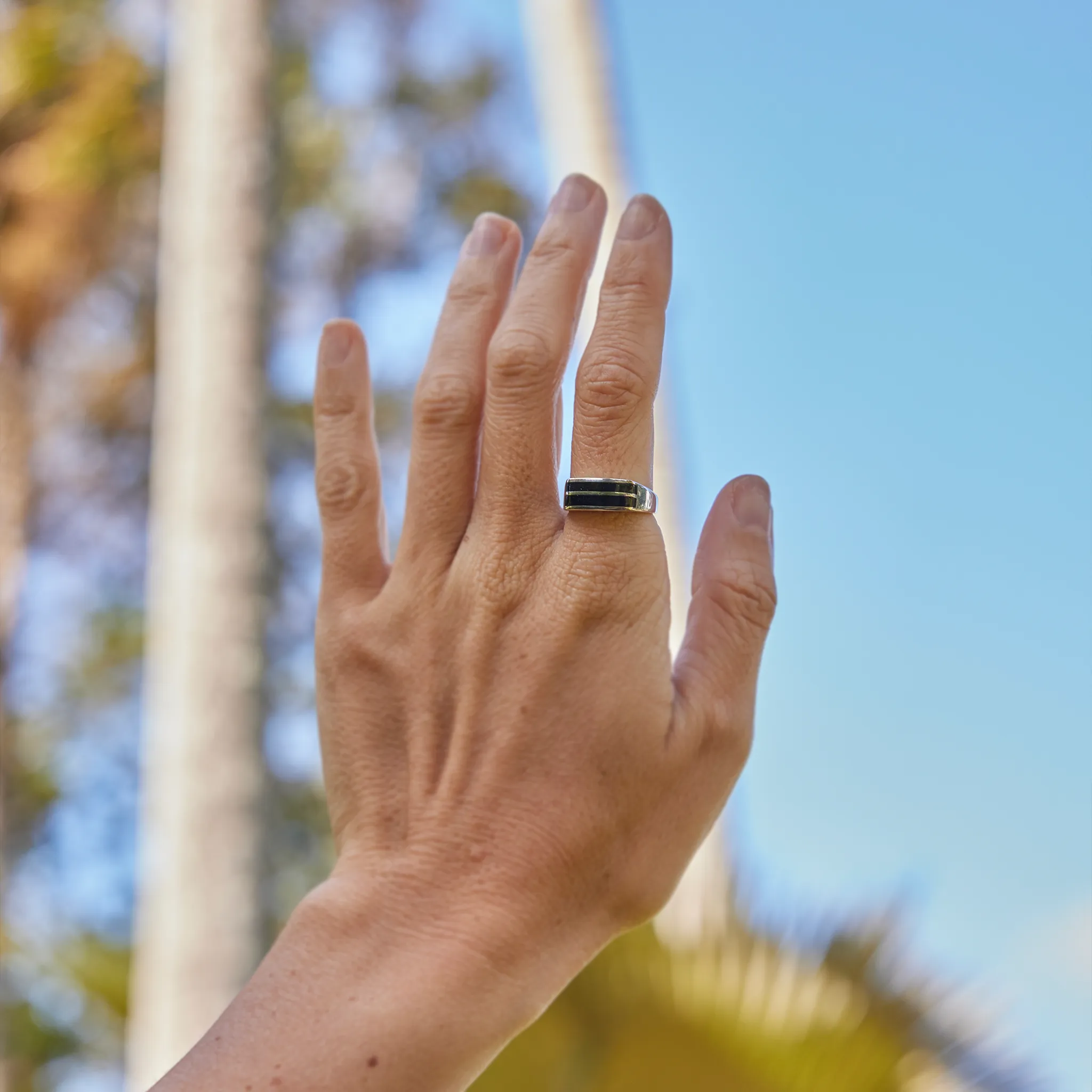 Black Coral Ring in White Gold