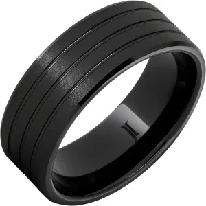 Black Diamond Ceramic Grooved Ring With Stone Finish