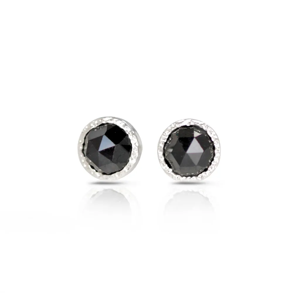 Black Spinel Stardust Silver Stud Earrings