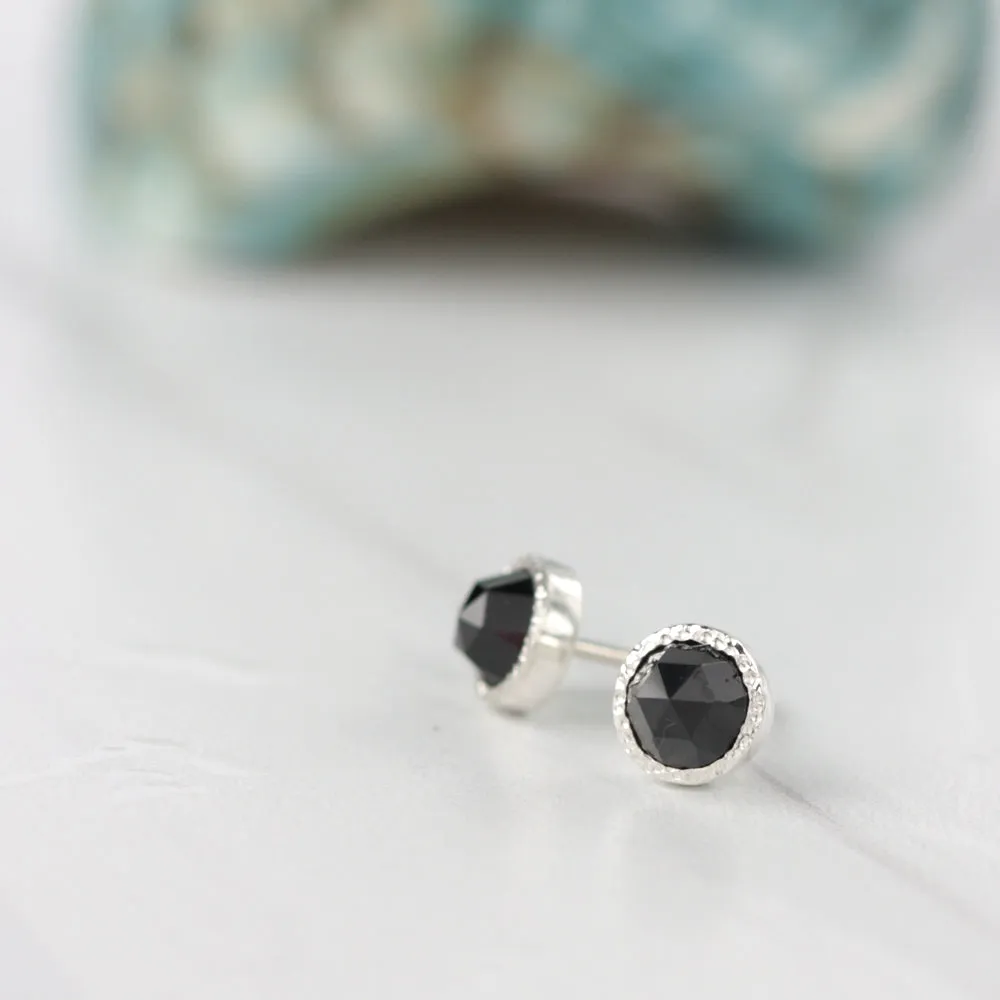 Black Spinel Stardust Silver Stud Earrings