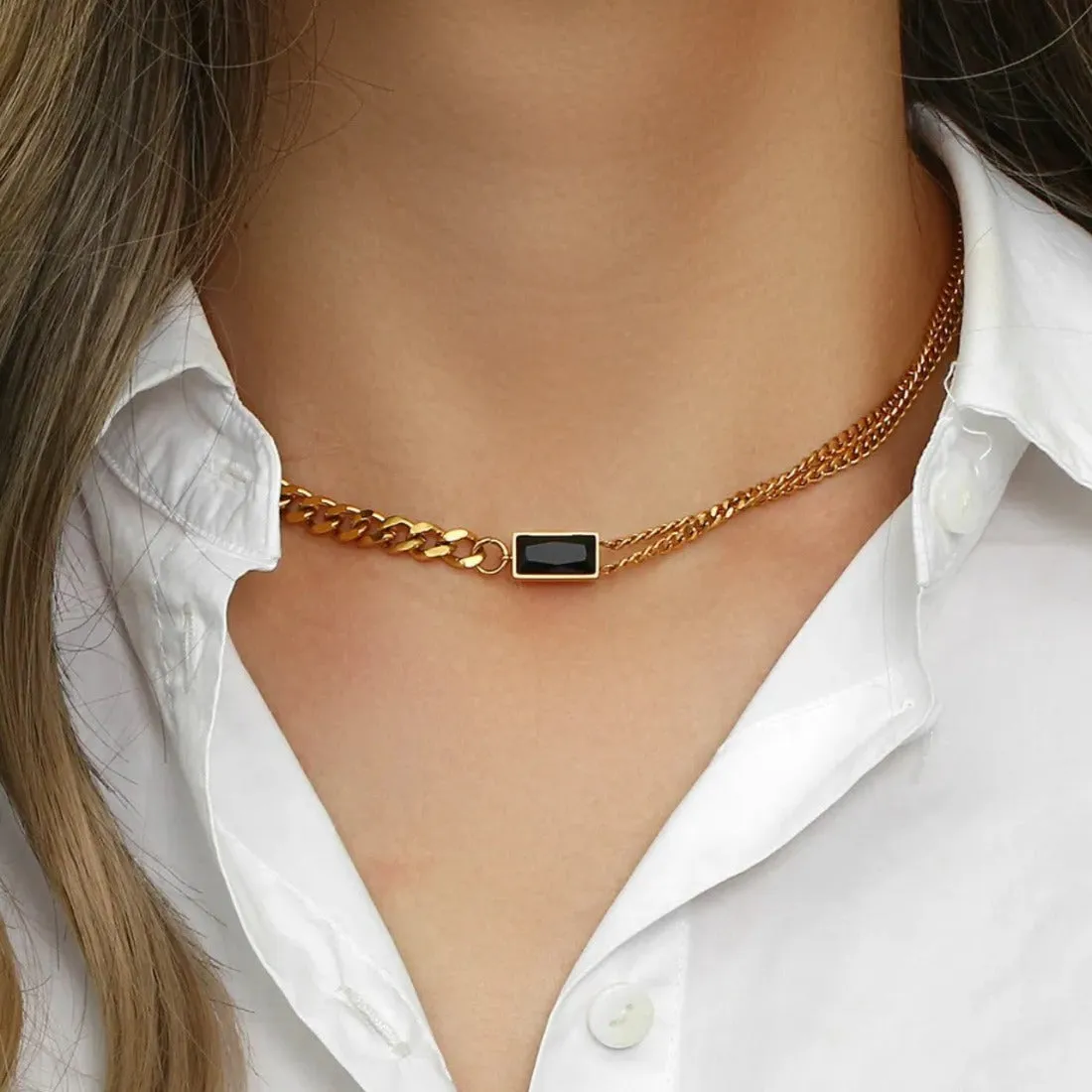 Black Stone Cuban Chain Choker Necklace