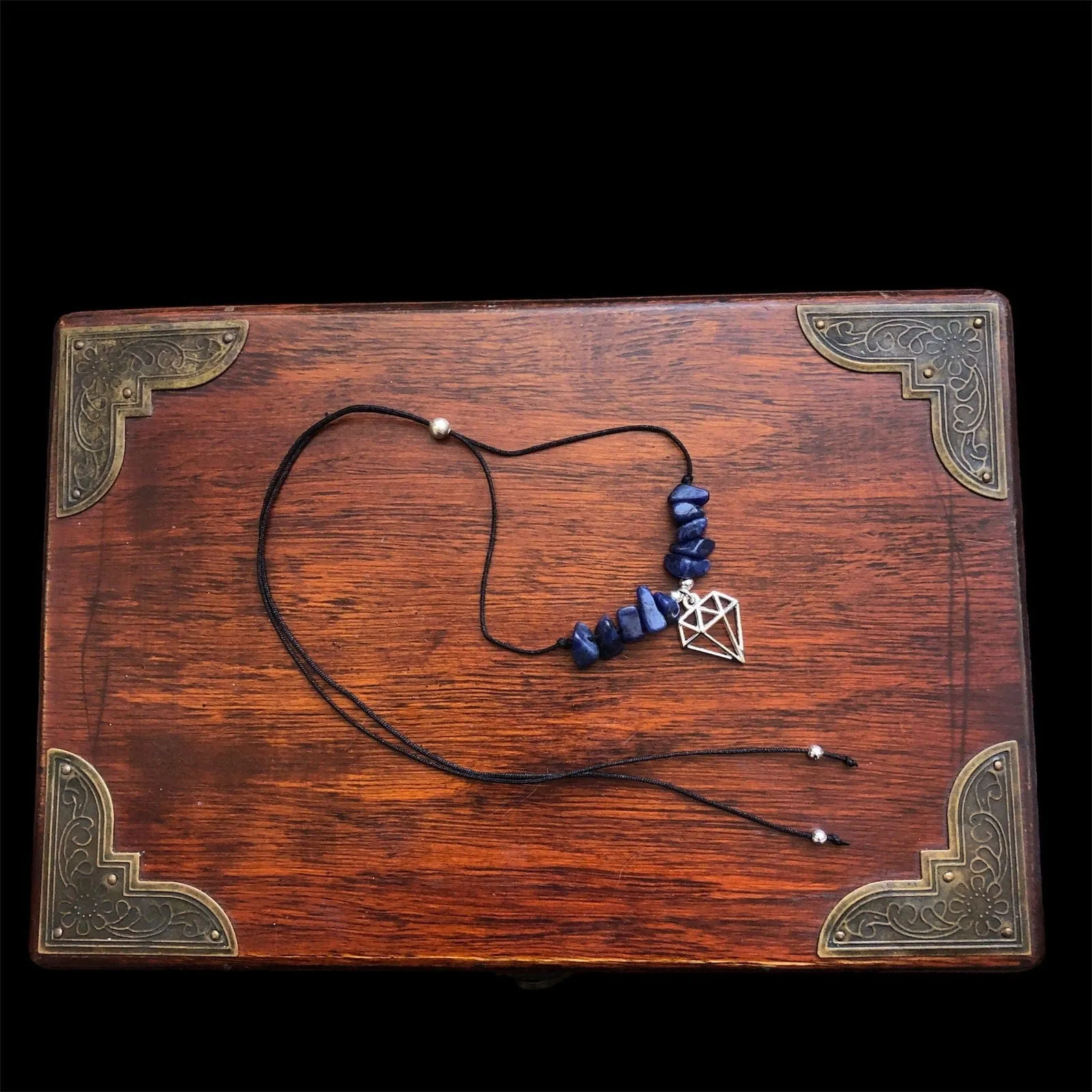 Black Thread Choker Necklace with Lapis Lazuli Chips