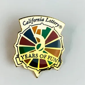 California Lottery 5  Years of Fun Spinning Wheel Hat Lapel Pin Pinback