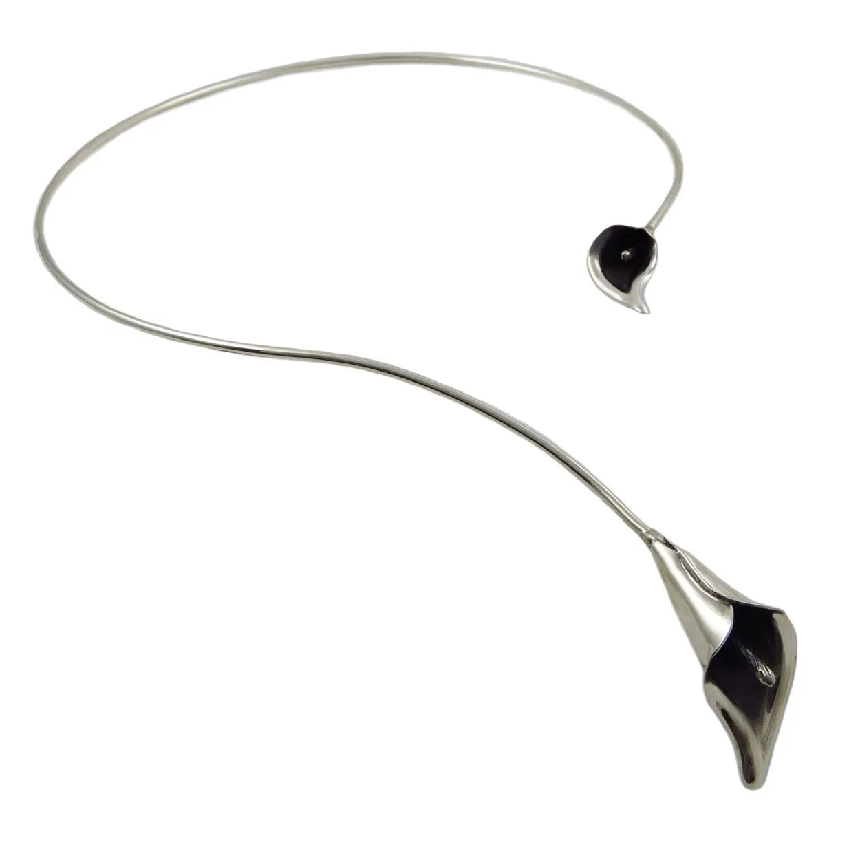 Calla Lily Flower 925 Sterling Silver Choker Torc Necklace