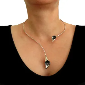 Calla Lily Flower 925 Sterling Silver Choker Torc Necklace