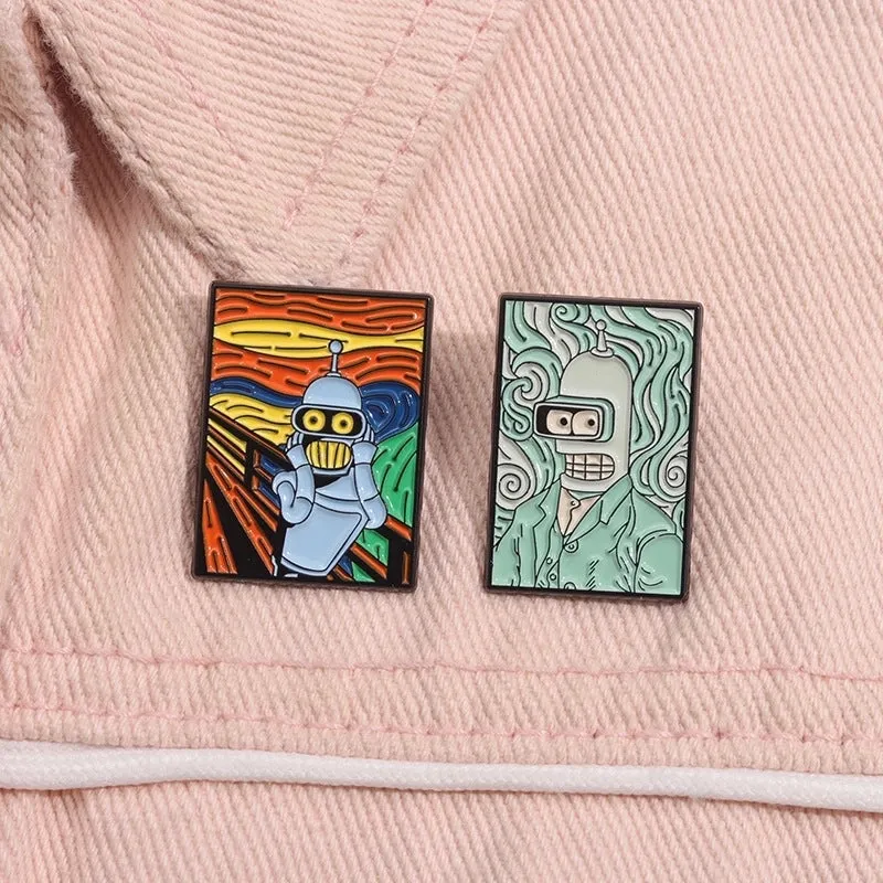 Cartoon Style Cowboy Style Artistic  Robot Oil Painting Alloy Stamping Stoving Varnish Plating Unisex Brooches Collar Pin