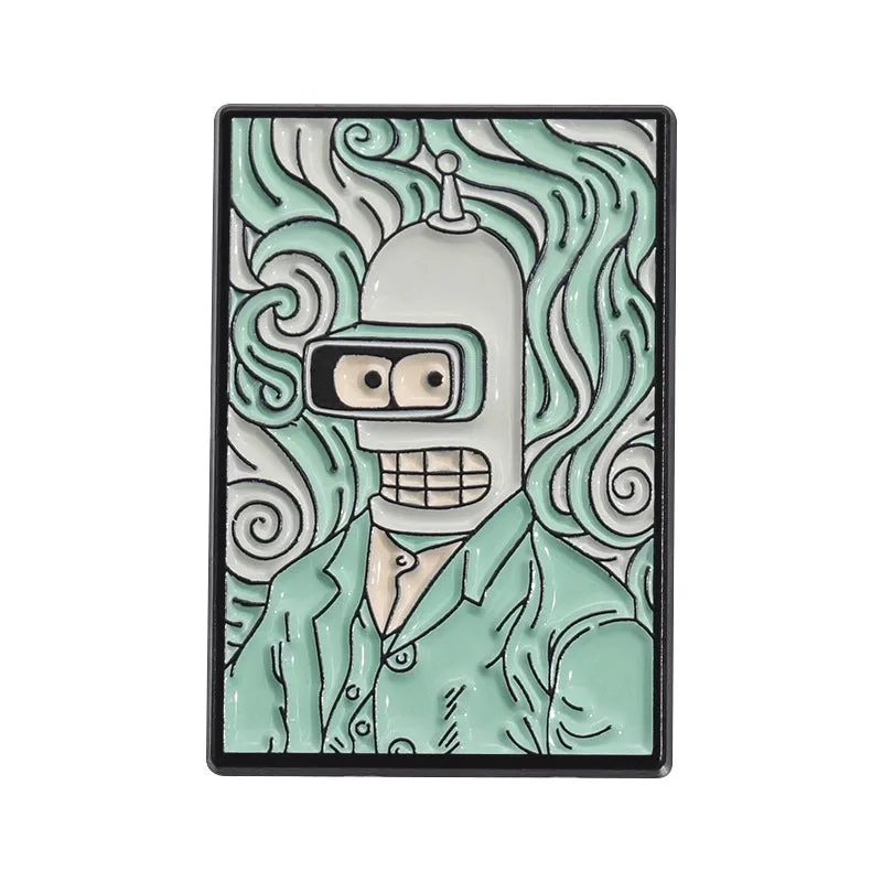 Cartoon Style Cowboy Style Artistic  Robot Oil Painting Alloy Stamping Stoving Varnish Plating Unisex Brooches Collar Pin