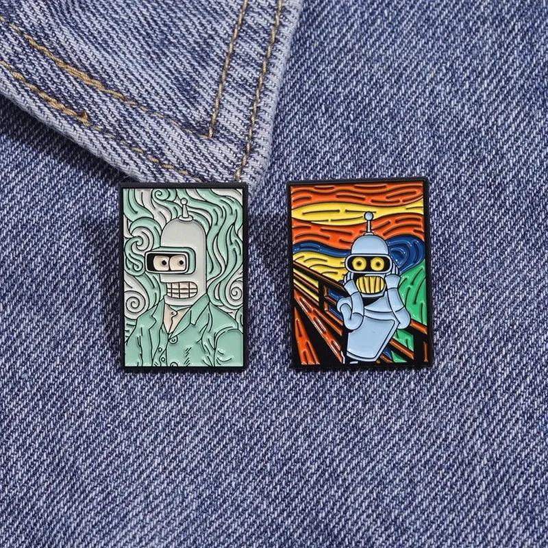 Cartoon Style Cowboy Style Artistic  Robot Oil Painting Alloy Stamping Stoving Varnish Plating Unisex Brooches Collar Pin