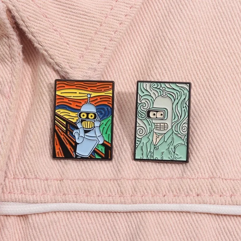 Cartoon Style Cowboy Style Artistic  Robot Oil Painting Alloy Stamping Stoving Varnish Plating Unisex Brooches Collar Pin