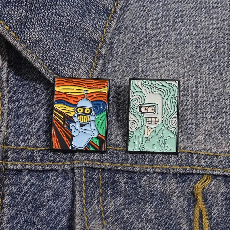 Cartoon Style Cowboy Style Artistic  Robot Oil Painting Alloy Stamping Stoving Varnish Plating Unisex Brooches Collar Pin