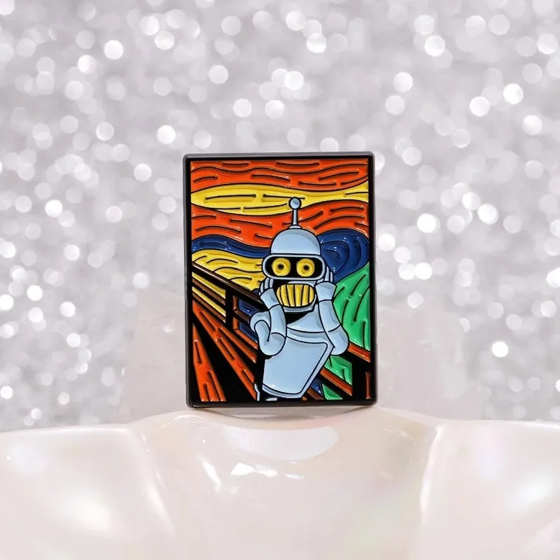 Cartoon Style Cowboy Style Artistic  Robot Oil Painting Alloy Stamping Stoving Varnish Plating Unisex Brooches Collar Pin