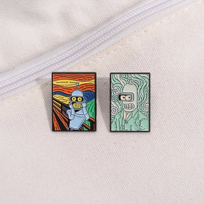 Cartoon Style Cowboy Style Artistic  Robot Oil Painting Alloy Stamping Stoving Varnish Plating Unisex Brooches Collar Pin