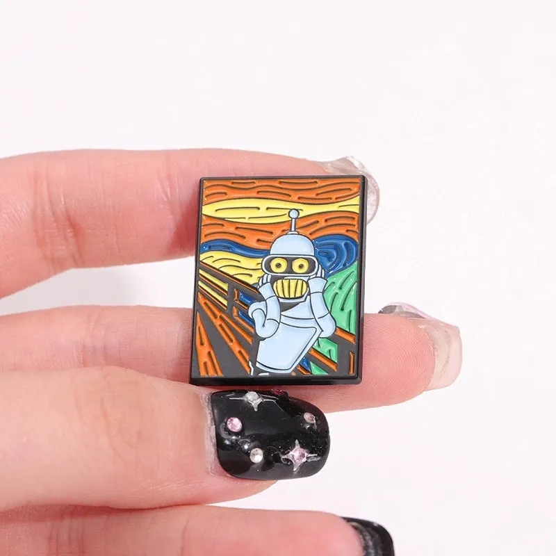 Cartoon Style Cowboy Style Artistic  Robot Oil Painting Alloy Stamping Stoving Varnish Plating Unisex Brooches Collar Pin