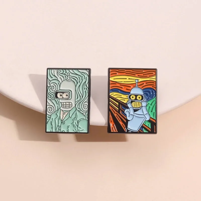 Cartoon Style Cowboy Style Artistic  Robot Oil Painting Alloy Stamping Stoving Varnish Plating Unisex Brooches Collar Pin