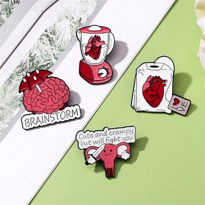 Cartoon Style Funny Artistic Organ Brain Letter Alloy Stamping Stoving Varnish Plating Unisex Corsage Brooches Collar Pin