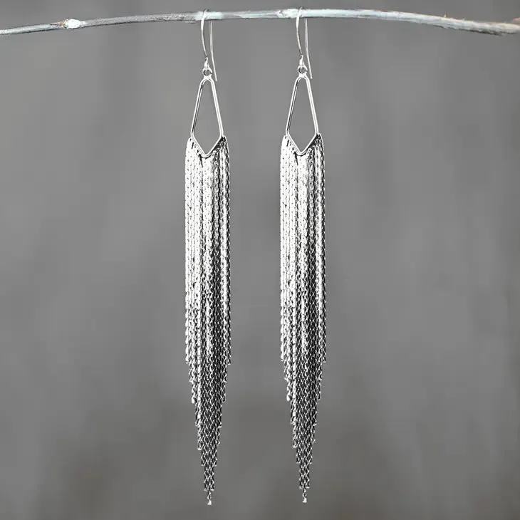 Chain Tassel Cascade Earrings (Rhodium Plated)