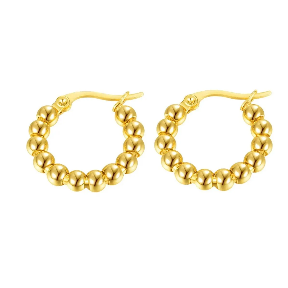 Classic 18k Gold Beaded Hoop Earrings 1”